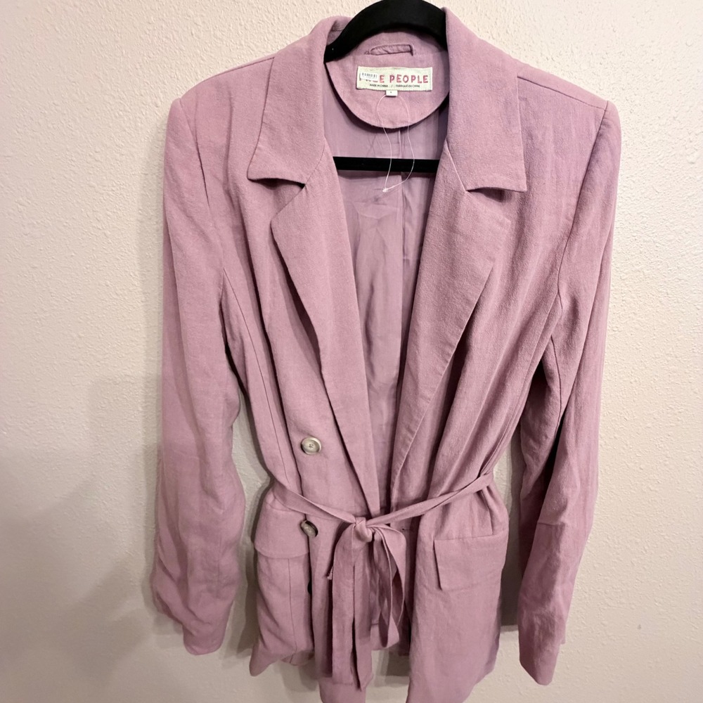 Free People Olivia Blazer Linen Blend Belted Jacket Dusty Currant Womens Small